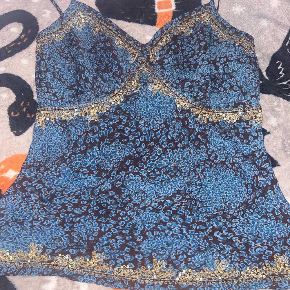 Valerie Stevens Silk Blouse in Brown and Blue